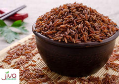 bowl of cooked Jiva Organics red rice served warm showing hearty meal option