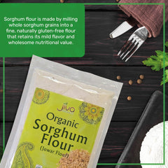 close-up of Jiva Organics sorghum flour texture highlighting whole-grain quality
