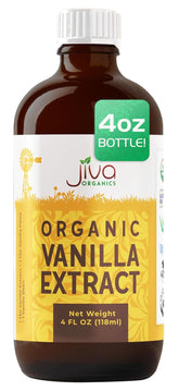 Jiva Organics bottle front label showing organic certification and pure vanilla