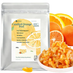 JKPDAMZ front packaging showing 800g glazed orange peel dices, convenient supply