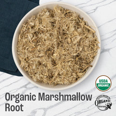 J Mac Botanicals close-up of dried marshmallow root fibers showing texture and quality