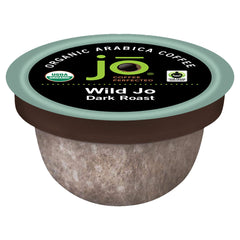 Jo Coffee front packaging of WILD JO pods showing organic label and quantity