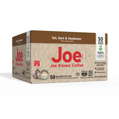 Joe Knows Coffee compostable certification label highlighting BPI claim and eco benefit