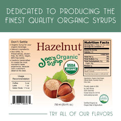 Joe's Syrup angled bottle view highlighting organic label and premium finish