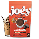 Joe'y mocha front packaging showing product and servings benefit convenience