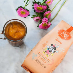 Joffrey's Coffee brewed cup in a kitchen setting highlighting Banana Bonanza aroma and enjoyable sip