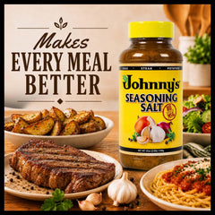 Johnny's on grilled steak adding savory crust and enhanced flavor