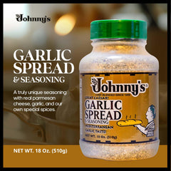 Johnny's spread on garlic bread showcasing easy serving and flavor