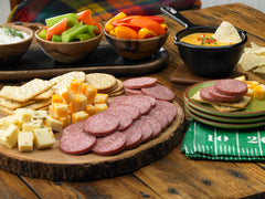 Close-up hardwood-smoke texture on Johnsonville sausage highlighting rich flavor