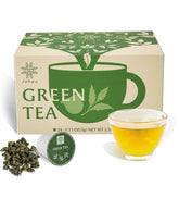 Johou front packaging showing 24 green tea pods and clear branding, convenient storage