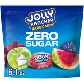 Jolly Rancher front packaging showing assorted sugar free bags and bright colors