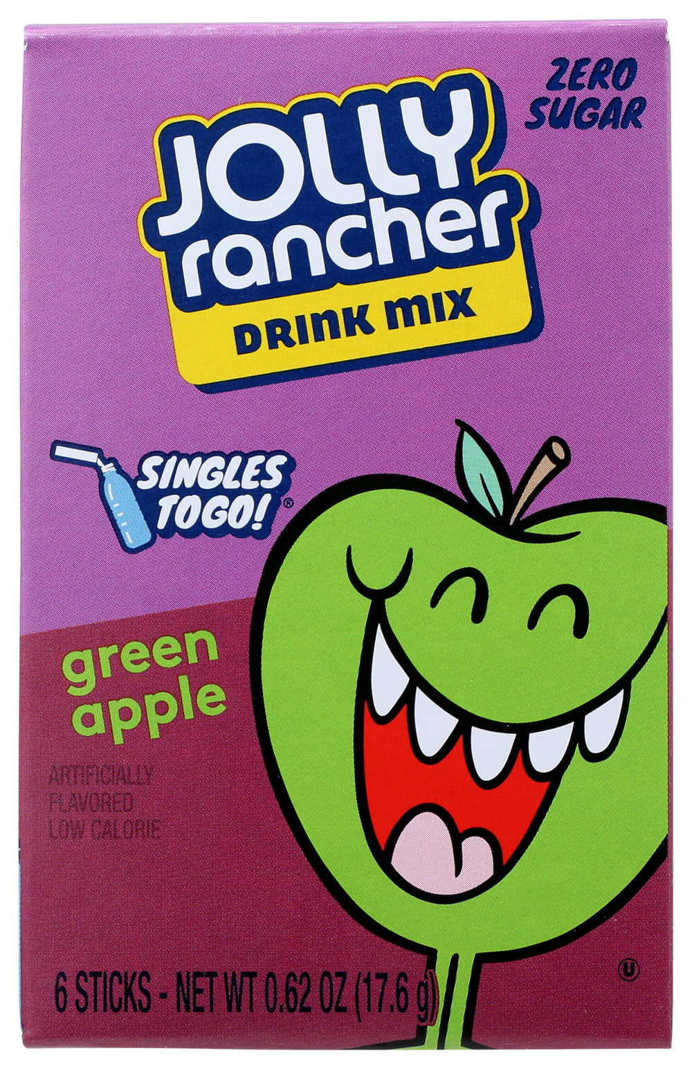 Jolly Rancher front packaging showing green apple flavor and portable single-serve benefit