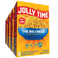 Jolly Time The Big Cheez front packaging highlighting cheddar flavor and 3.2oz bags