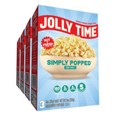 Jolly Time front packaging showing 12 three-ounce bags and sea salt benefit
