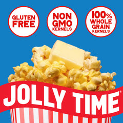 Jolly Time popped popcorn in bowl, illustrating light buttery snack enjoyment