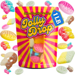 JollyDrop front packaging showing 1 lb bag and vibrant design, ensures freshness