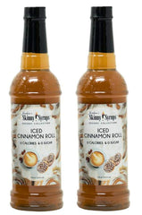 Jordan's Skinny Syrups bottle front view showing iced cinnamon roll flavor and two-bottle pack benefit