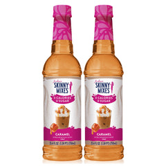 Jordan's Skinny Mixes front packaging showing caramel bottles and product details, convenient two-pack