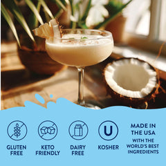 Jordan's Skinny Mixes coconut syrup pouring into glass for fast mixing benefit