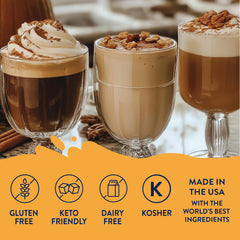 Jordan's Skinny Mixes used in a latte with foam, demonstrating seasonal flavor at home