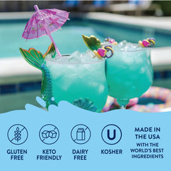 Jordan's Skinny Mixes syrup pouring close-up into a glass, smooth texture and quick mixing