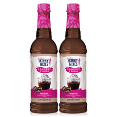 Jordan's Skinny Mixes front label showing mocha flavor and 25.4 fl oz bottle benefit