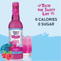 Jordan's Skinny Mixes pouring Unicorn syrup into a glass for quick flavor