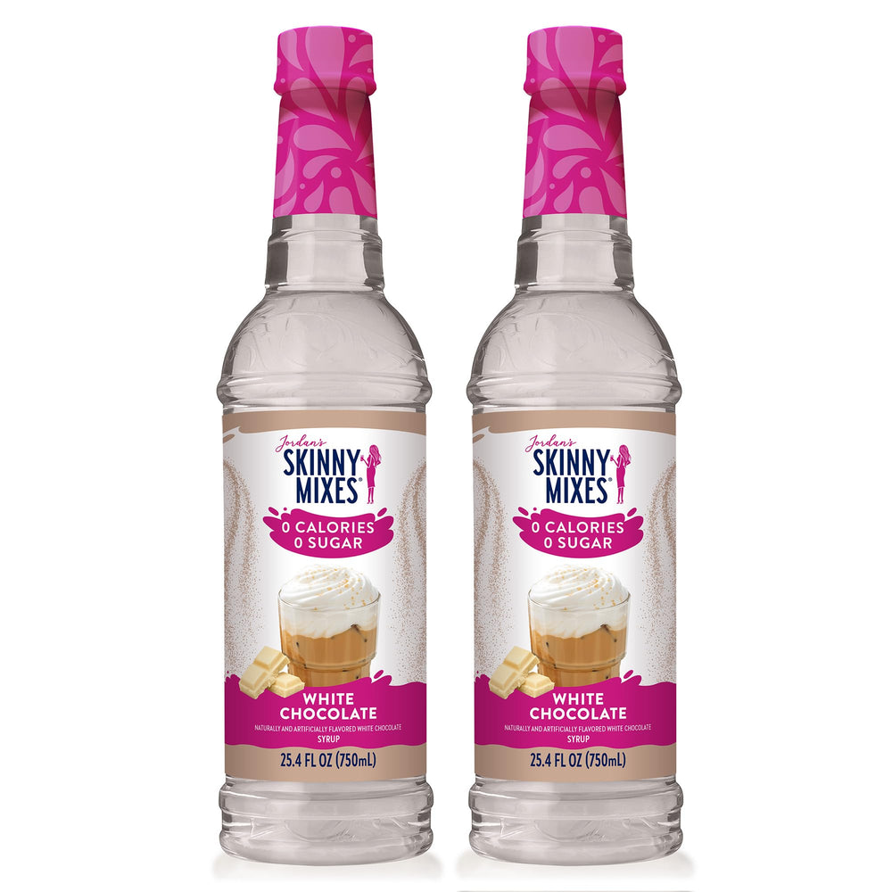 Jordan's Skinny Mixes front bottle view showing clean white chocolate branding and size