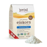 Jovial front packaging showing 10 lb einkorn flour and organic badge for pantry appeal