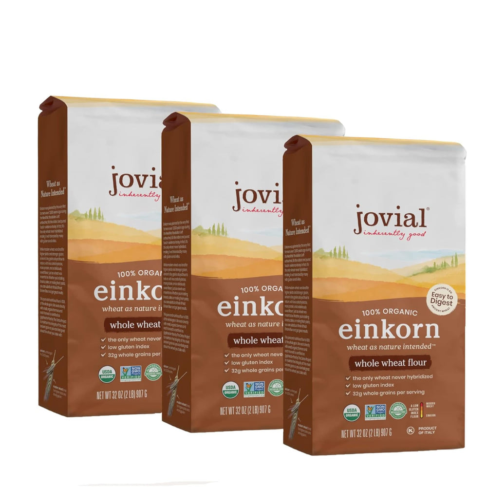 Jovial front packaging showing organic einkorn flour and benefits