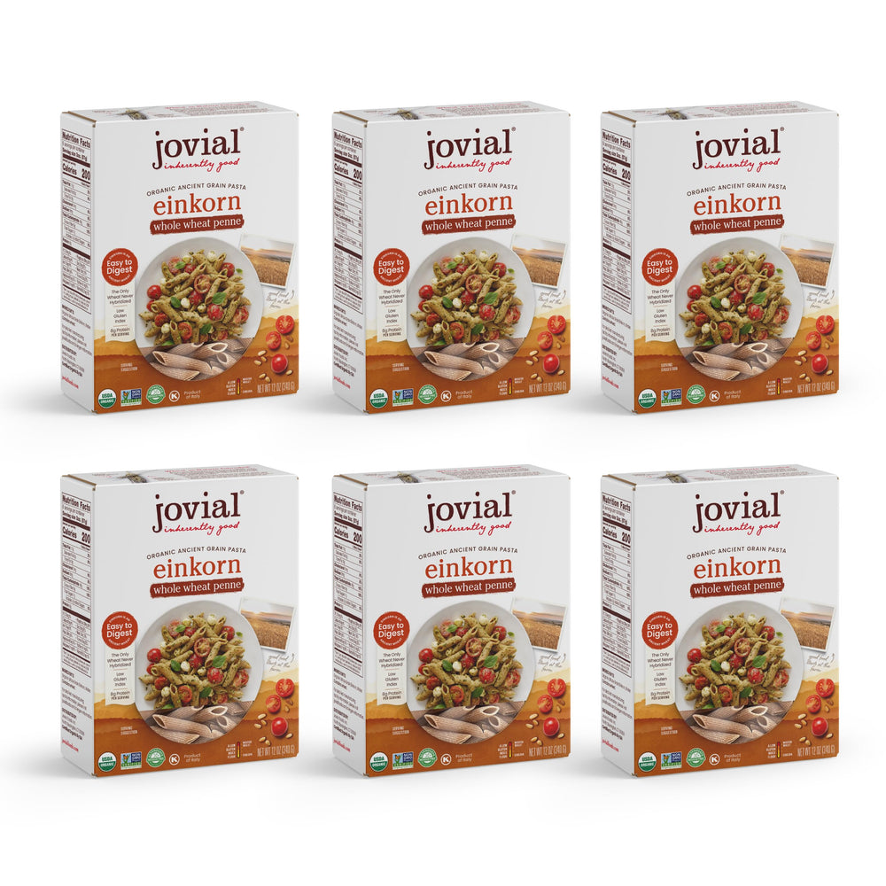 Jovial front packaging showing organic einkorn penne and brand trust