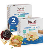 Jovial front packaging showing organic einkorn crackers, highlights clean ingredients