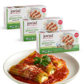 Jovial front packaging showing organic brown rice manicotti and product benefits