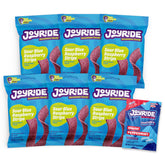 JOYRIDE front packaging showing blue raspberry sour belts and healthy low-sugar benefits