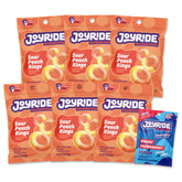 JOYRIDE front packaging of sour peach rings with clear branding and bright colors