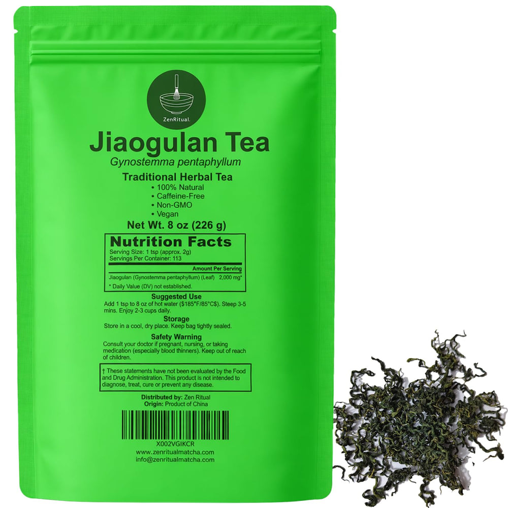 JQ front packaging of 8oz Jiaogulan showing clean labeling and quantity benefit