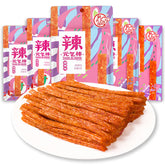 JTEDZI front packaging showing five sealed spicy strips pouches, ideal for sharing