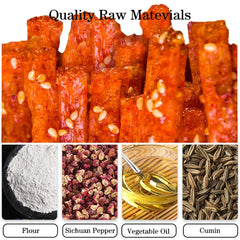 JTEDZI open pouch revealing spicy strips inside, ready-to-eat convenience shown