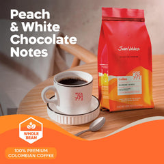 close-up of Juan Valdez Colina whole beans highlighting uniform roast and fresh aroma preservation