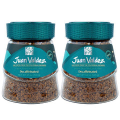 Juan Valdez front packaging highlighting decaffeinated instant coffee benefits