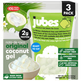 Jubes front packaging showing pandan nata de coco cubes and benefits of convenience