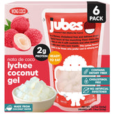 Jubes package front view showing cups and lychee flavor and quick topping use