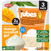 Jubes front packaging showing mango nata de coco cubes and benefits for toppings