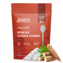 Judee's front pouch showing resealable packaging and ingredient benefit
