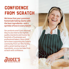 Judee's powder being added to batter demonstrating improved structure benefit