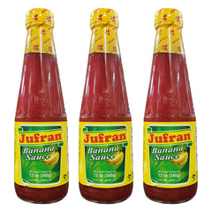 Jufran banana sauce front bottle view showing label and size, perfect for pantry use