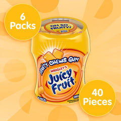 close-up of a single JUICY FRUIT piece showing texture and easy-chew appeal
