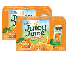 Juicy Juice front packaging showing orange tangerine flavor and child-friendly design