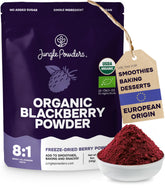 Jungle Powders front of bag showing organic blackberry powder branding and size
