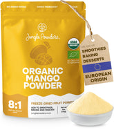 Jungle Powders front pouch showing organic mango powder branding and benefit